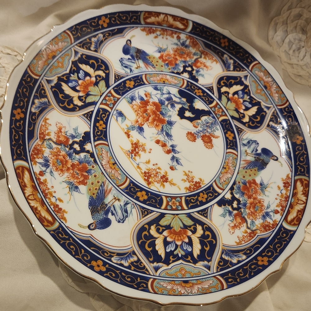 Vintage Imari Plate Shallow Bowl Peacocks and Flowers